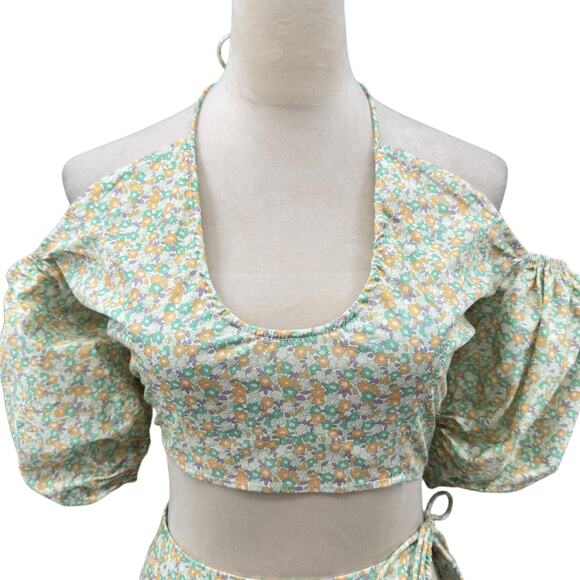 Another Girl Urban outfitters NWT Green Floral Cropped Puff Top & Mini Skirt Set - Picture 5 of 16
